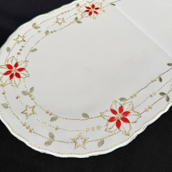 Embroidered Christmas Table Runner Placemat 11x22 Germany Gold Thread Washable - Picture 1 of 6